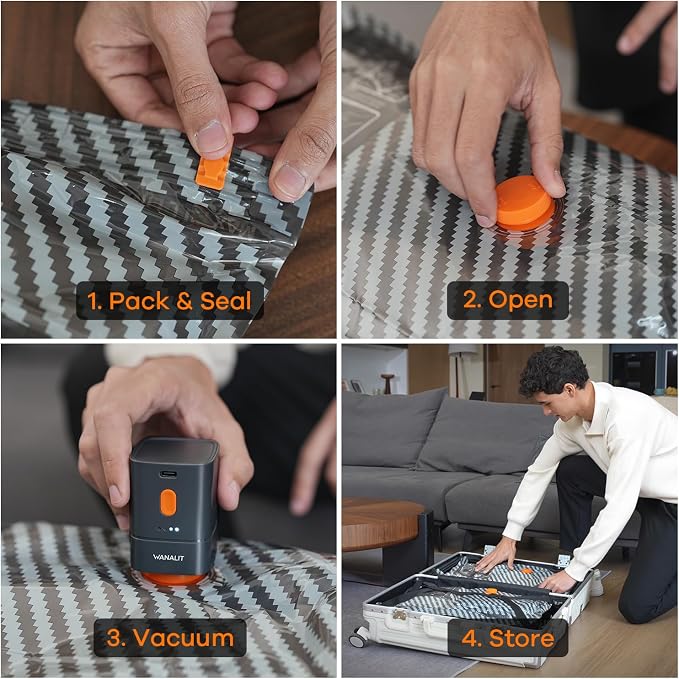 Vacuum Bags for Travel with Wireless Pump for Carry on Luggage or Suitcase | 20 Pack in 4 Sizes Compression Packing Bags, 1800mAh Rechargeable Battery, Travel Essentials, Cruise and Home Storage - Image 8