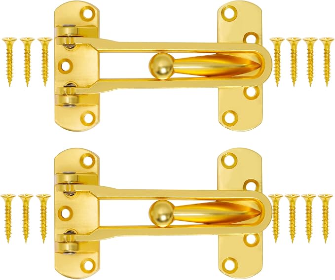 Topbuti Home Security Door Lock, 2 Pack Latch Guard Clasp Front Door Locks for Kids, Home Reinforcement Lock for Swing-in Doors, Hotel Door Latches, Thicken Solid Aluminium Alloy (Brass) - Image 3