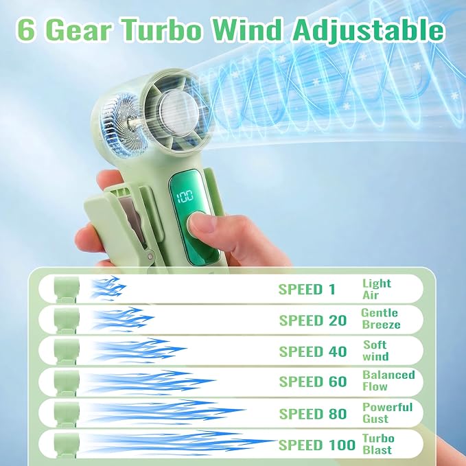 Clip-On Portable Fan Rechargeable Personal Handheld Mini Fan with LED Display Stroller Fan 360° Rotatable Small Bladeless Fan Clip on for Shirt 6-Speed For Outdoor & Travel & Office - Image 3