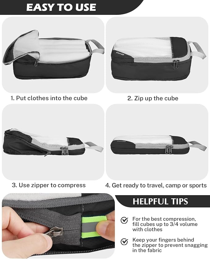 Gonex Compression Packing Cubes for Travel, Mesh Bags Luggage Organizers | Set of 4/5/6/7/10 for Essentials, Extensible, Fits 20"Carry-on Suitcases, See-through Mesh, Double Zipper Compression - Image 4