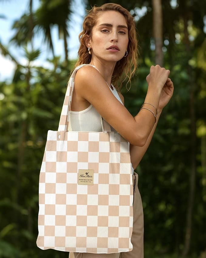 Miss Adola Corduroy Tote Bag for Women with Aesthetic Design | Magnetic Buckle & Pocket, Reusable, Soft, Roomy, Long Shoulder Handles, Double-sided Print, Casual Daily Work, Grocery Bags - Image 3