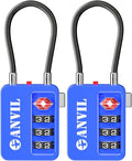 ANVIL TSA Locks for Luggage with Search Alert: Durable Cable Combination Locks, TSA Approved - Secure Travel Locks for Suitcases, Backpacks & Gun Cases (2, Blue) by ANVIL