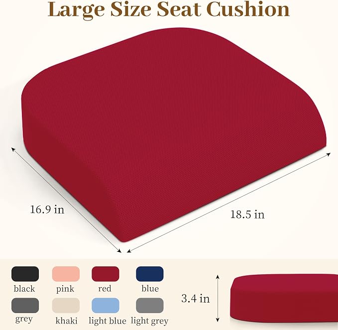 TranquilRelax XL Memory Foam Seat Cushion for Office Chair, 3.35-Inch, Red | Medium-firm Support for Long Sitting, Washable Mesh Cover, Non-slip Base, Perfect for Car Seats & Short Drivers - Image 3