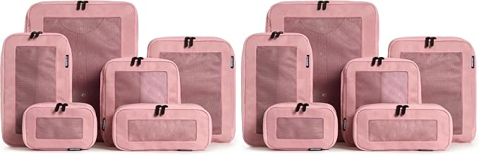 Compression Packing Cubes for Travel - Luggage Organizer Bags - Double Zipper Packing Cubes for Suitcases (12-Pack, Rose) by Aerotrunk