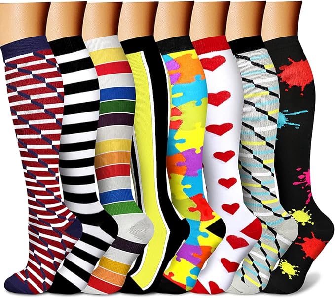 CHARMKING Compression Socks for Women & Men Circulation (8 Pairs) 15-20 mmHg Best Calf Socks Support for Athletic Cycling by CHARMKING