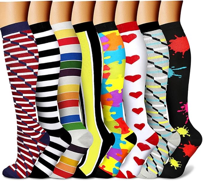 CHARMKING Compression Socks for Women & Men Circulation (8 Pairs) 15-20 mmHg Best Calf Socks Support for Athletic Cycling by CHARMKING