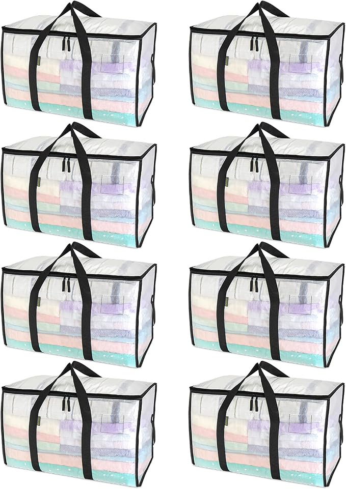 BALEINE 8-Pack Oversized Moving Bags with Reinforced Handles, Heavy-Duty Storage Tote for Clothes, Moving Supplies (Clear, 8-Pack) - Image 8
