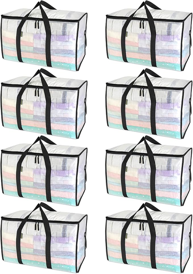 BALEINE 16-Pack Oversized Moving Bags with Reinforced Handles, Heavy-Duty Storage Tote for Clothes, Moving Supplies (Clear, 16-Pack) - Image 8