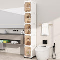 5 Tier Slim Bathroom Storage Cabinet, Foldable and Movable, Beige | Tools Free, ABS and PET, Magnetic Clear Door, Adjustable Shelves, Lockable Wheels, Water Resistant, For Narrow Space by Neathub