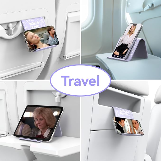 Airplane Phone Holder, Foldable Flexible Silicone Phone Stand | Tablet Mount for Flying, Home Office, Desk and Bedroom, Compatible with iPhone, Smartphones for Hands-Free Viewing, Purple - Image 5