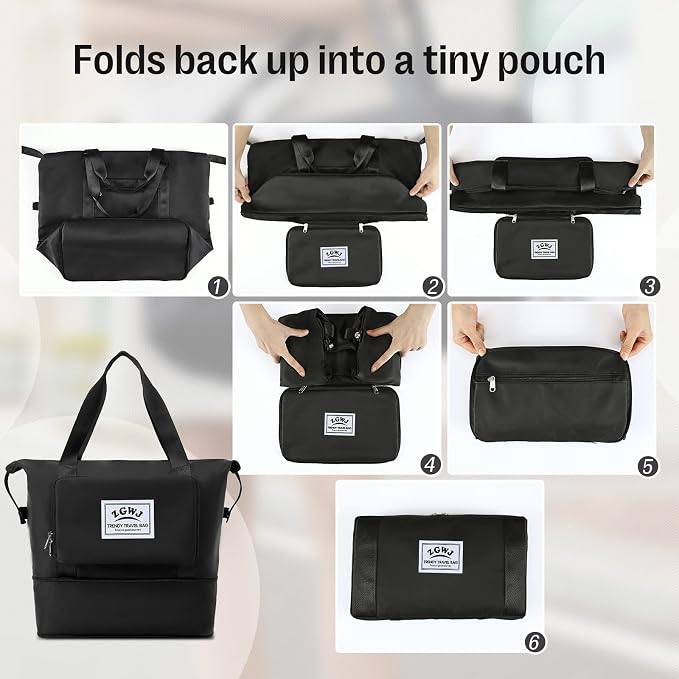 ZGWJ Travel Tote Bags, Expandable Overnight Weekender Bag for Women Foldable Carry-On | Expandable - Image 5