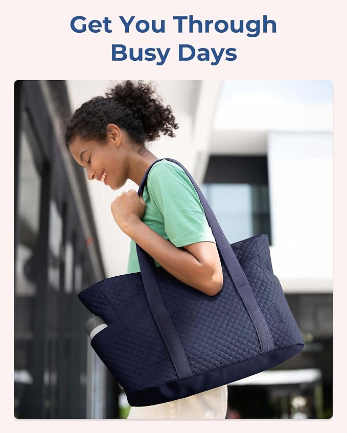 BAGSMART Crush Tote Bag for Women, 20L Puffer Work Tote with Zipper, Travel Essentials Quilted Nurse Hospital Bag - Image 6