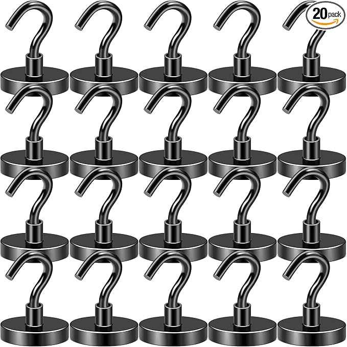 DIYMAG Magnetic Hooks 20pcs 120lbs Cruise Essentials 2026 Magnet Hook Black | Neodymium Heavy Duty Strong Magnets Hanging Ship Cabins Refrigerator Fridge Classroom Beach Vacation Kitchen Grills Home Tool by DIYMAG