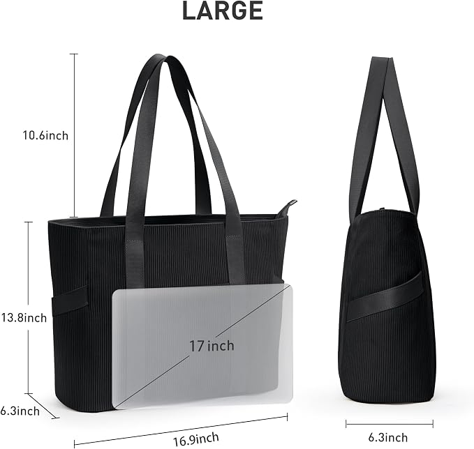 Tote Bag for Women, Casual Hobo Handbags with Compartments | Water Repellent Corduroy Large Capacity Fits 15.6" Laptop Zipper Closure for Travel Work School - Image 4