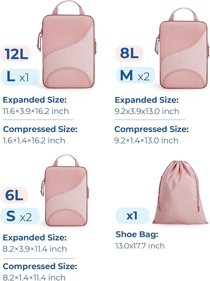 Bagsmart Compression Packing Cubes, Travel Bag Cruise Ship Essentials | Lightweight, Compressible Suitcase Organizer Set fit Standard Carry-On & Checked Luggage, 6 Set, 14 Set Washable Packing Bags - Image 2