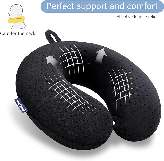 Black Travel Neck Pillow Memory Foam Airplane Pillow for Neck and Head Support Soft Portable U Shape Neck Pillow for Plane, Car & Home Office Use - Image 4