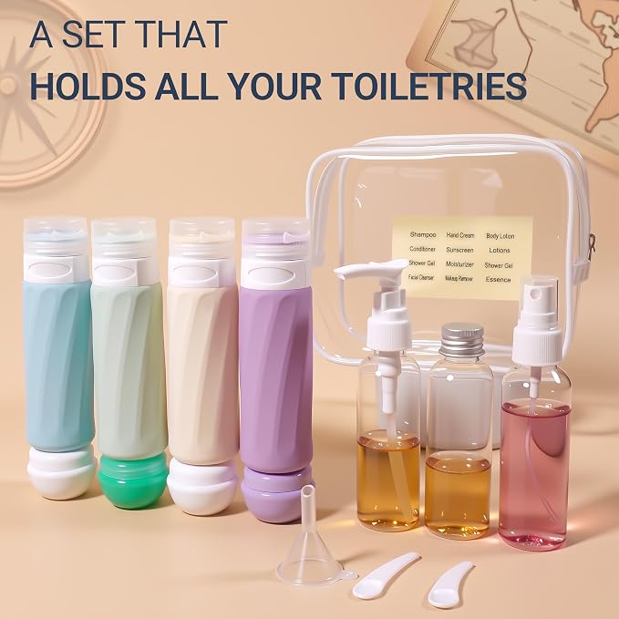 16 Pack Travel Bottles for Toiletries, TSA Approved 3oz Containers | Silicone Travel Size Containers for Shampoo and Conditioner, BPA Free with Toiletry Bag - Image 6