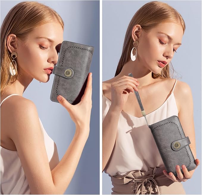 SENDEFN Wallets for Women Leather Credit Card Holder with RFID Blocking Large Capacity Wristlet | with RFID Blocking - Image 6