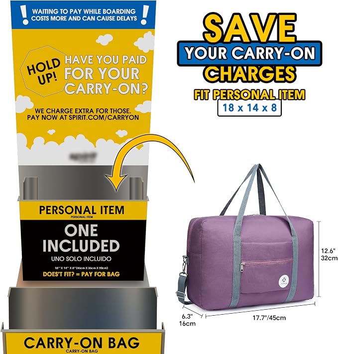 For Spirit Airlines Personal Item Bag Foldable Travel Duffel Bag Tote Carry on Luggage Duffle Overnight for Women and Men - Image 2