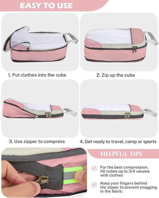 Gonex Compression Packing Cubes for Travel, Mesh Bags Luggage Organizers | Set of 4/5/6/7/10 for Essentials, Extensible, Fits 20"Carry-on Suitcases, See-through Mesh, Double Zipper Compression - Image 4