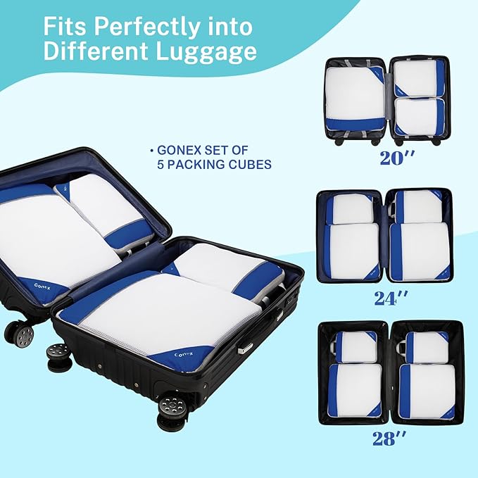 Gonex Compression Packing Cubes for Travel, Mesh Bags Luggage Organizers | Set of 4/5/6/7/10 for Essentials, Extensible, Fits 20"Carry-on Suitcases, See-through Mesh, Double Zipper Compression - Image 5