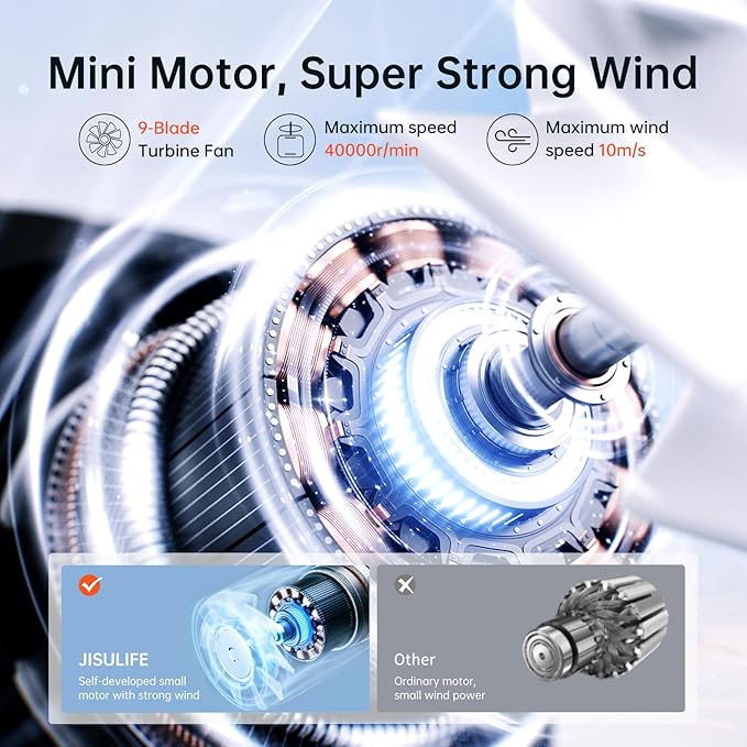 JISULIFE Portable Handheld Fan Life9, Turbo Airflow, Up to 18H Runtime | 5 Speeds, 5000mAh, Mini Pocket Design, Personal Fan for Travel, Concerts, Makeup, Trendy Gifts for Women Men -Grey - Image 3