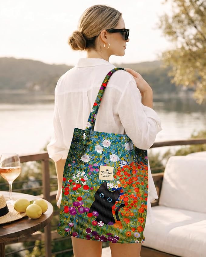 Miss Adola Designer Corduroy Tote Bag for Women | 3 Magnetic Buckles, Aesthetic Pattern, Reusable, Soft, Roomy Carry for Work, Travel, Grocery Runs - Image 2