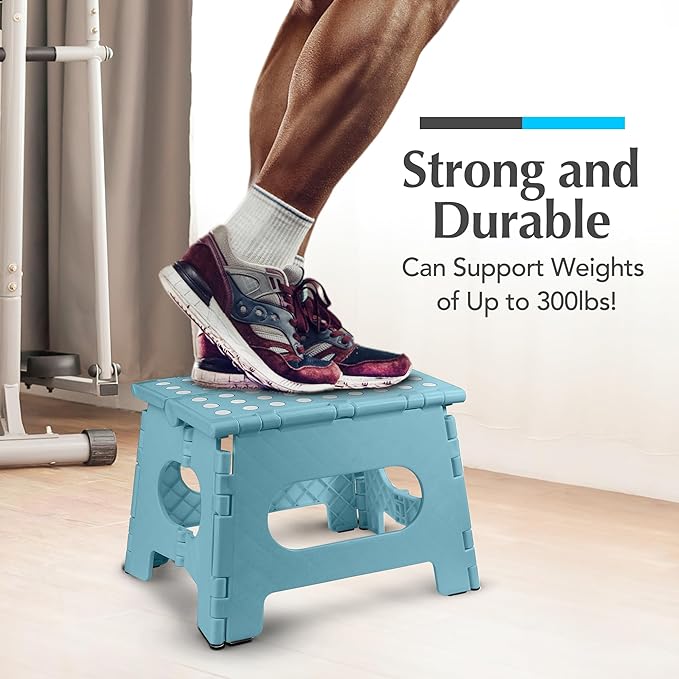 Handy Laundry Folding Step Stool 9 Inch, Teal, Non-Slip Holds 300 lbs | 9 Inch, Teal, Foldable Collapsible Step Stool, Non-Slip, Holds 300 lbs, Kitchen Bathroom Bedroom, Adults - Image 4
