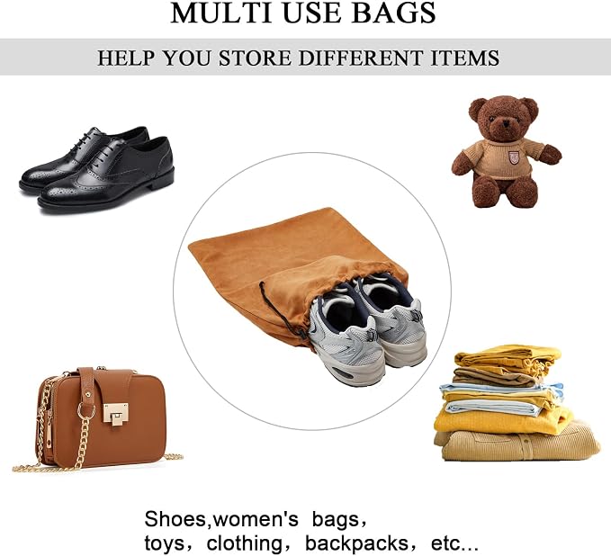 4 Pcs Travel Shoe Bags for Packing with Drawstring,17.7" x 13.8",Brown | Dust Resistant,Machine Washable & Reusable Storage Pouch,Drawstring Closure,Travel Essentials for Women & Men - Image 3