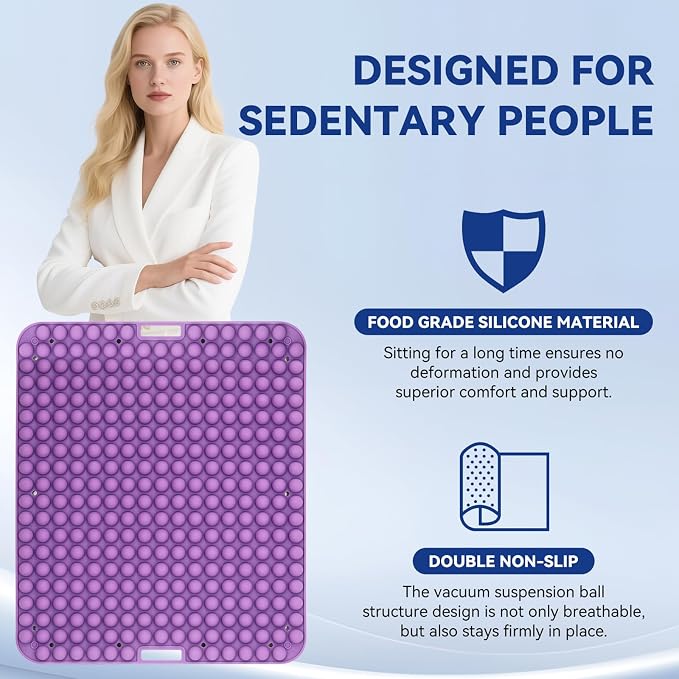 Purple Silicone Seat Cushion for Long Sitting Hours on Office & Home Chair, with 3D Non-Slip for Office Chair Cushions, Car Seats, Airplane Seat, Wheelchair Seat Cushions,Long Trips - Image 7
