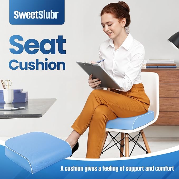 SweetSlubr Seat Cushion, Chair Pad, Memory Foam Tailbone Pain Relief | Office Chair Cushion for Tailbone Pain Relief, Non-Slip Cover, Soft Support for Office Chair, Car Seat,X-Large/Light Blue - Image 3