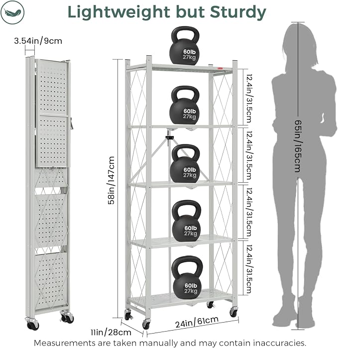 DEANIC 5-Shelf Folding Bookcase with Wheels, Rolling Bookshelf Heavy Duty Storage Shelves, Freestanding Metal Wire Shelving Unit for Living Room, Office, Kitchen, Basement, Pantry (Grey) - Image 3