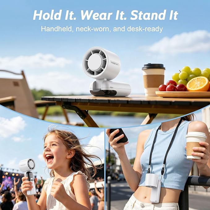 5000mAh Portable Handheld Fan, USB-C Rechargeable Mini Fan with 100 Speeds | Up to 12H Runtime,LED Display,Turbo Strong Airflow, Foldable Desk & Neck Fan for Outdoor Travel, Summer Gifts - Image 6