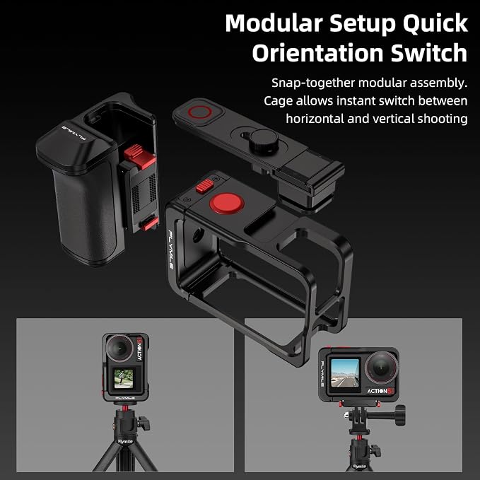 Grip Kit for DJI Action 5 Pro 4 3 (with Cage), Handle Holder Bundle Expansion Mount with Shutter Button, Quick Release Adapter, Cold Shoe for DJI Osmo Action 5 Pro 4 3 Accessories - Image 3