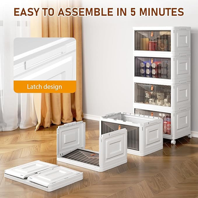 Wise Oannes Closet Organizers and storage, Storage cabinet with Wheels | Stackable Storage Bins with Wheels，Collapsible and Folds flat design to saves space, , Great for home, office, or garage - Image 3
