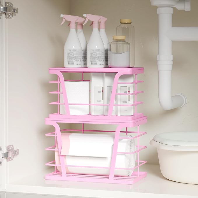 TIDIIABODE 2 Pack Pink Trash Bag Holder - Stackable Garbage Bag Dispenser with Bamboo Top, Kitchen Accessories & Decor, Wall Mount Storage for Kitchen, Home, Bathroom Decor & Gifts - Image 4