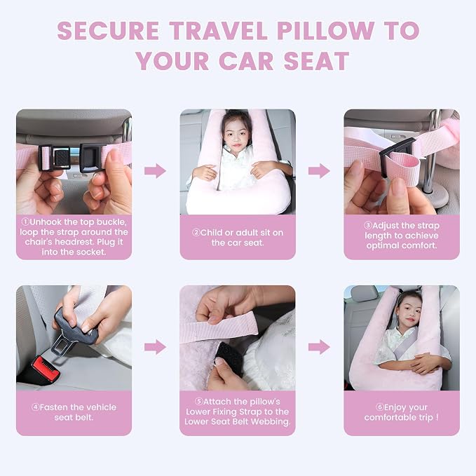 Keemall Inflatable Car Pillow for Kids & Adults, for Trips, Car Sleep &Naps | Upgraded Portable Soft Pillow with Washable Cover, Cervical Support, for Road Trips, Camping, Office & Travel & In-Seat Rest - Image 6