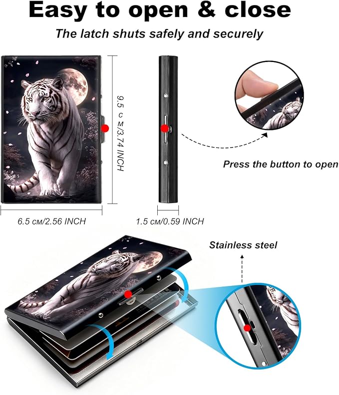 Metal Wallet,Credit Card Holder for Women,Slim RFID Blocking Credit Card Holder Thin Aluminum Wallet ID Case,6 Slot Business Mini Hard Metal Case for Women/Men,White Tiger Moon - Image 5
