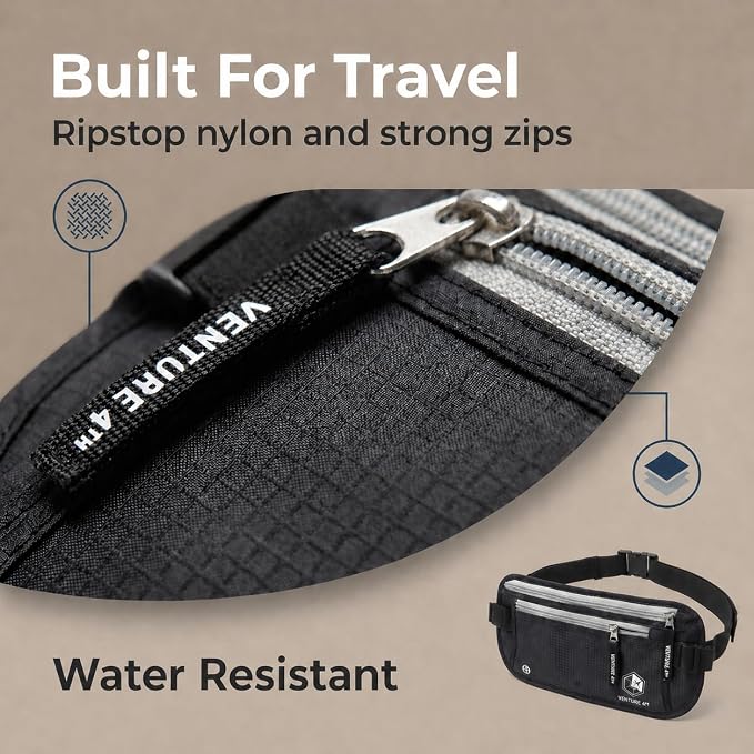 VENTURE 4TH Travel Money Belt with 7 RFID Sleeves - Black - Image 9