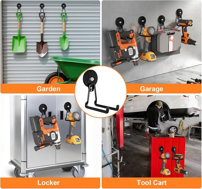 Heavy-Duty Storage Magnetic Hooks，No Need for Drilling, with Anti-Slip Coating, Suitable for Garages, Workshops, Kitchens, Storage Cabinets, RVS, Garden Tool Storage (Black 4 pro) - Image 4