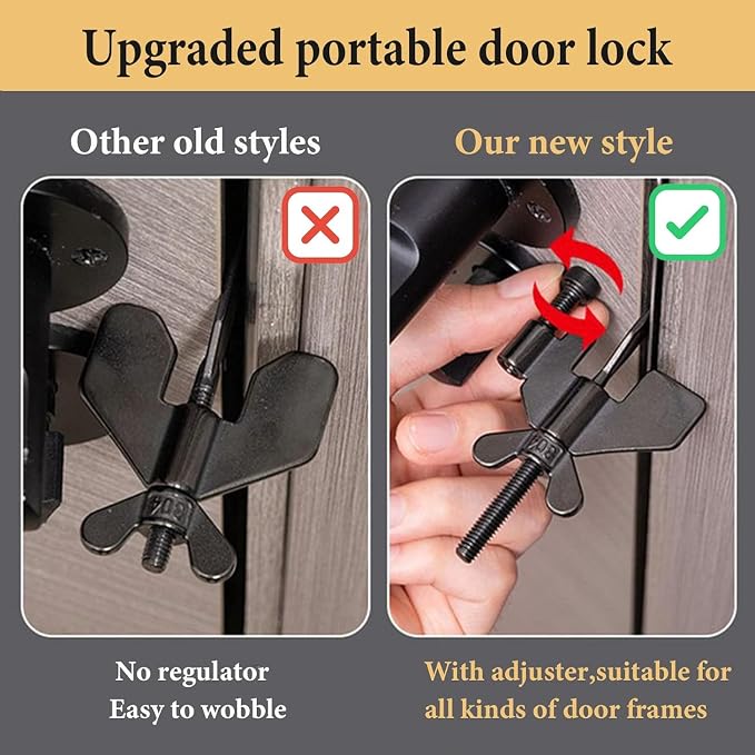 2 PCS Heavy-Duty Portable Door Lock Adjustable Stainless Steel Door Security Locks for Enhanced Safety,Ideal for Travel Home Dorm Hotels Apartments,Easy Install with Silicone Protector Caps (Black) - Image 3
