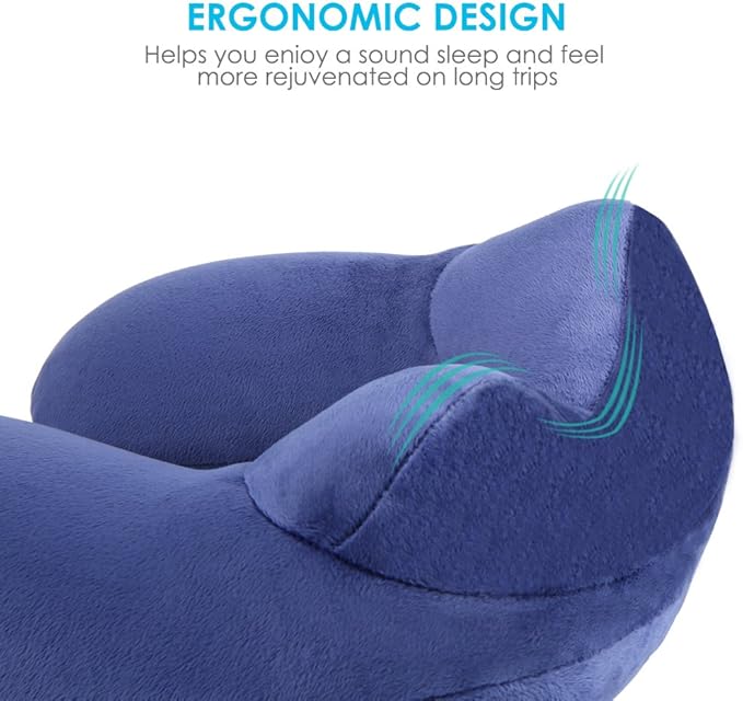 Inflatable Travel Pillow for Airplane, Soft Velvet Inflatable Travel Neck Pillow for Airplanes, Train, Car, Home and Office with Packsack & Comfortable Velvet - Blue - Image 3