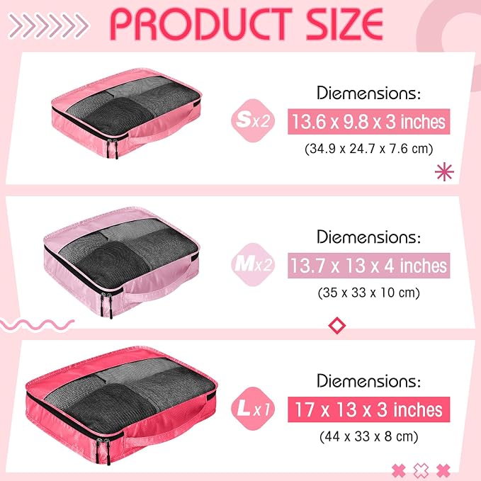 5 Pcs Packing Cubes for Suitcase Large Travel Cubes Carry on Luggage Organizer Bags for Clothes Accessories(Mixed,Pink) - Image 2