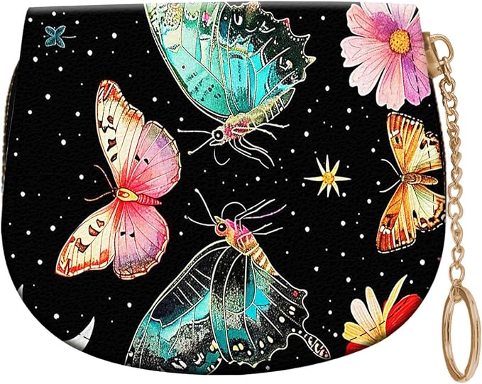 Women's Slim RFID Wallet – Compact Leather Card Holder Wallet for Women, 9 Card Slots RFID Blocking Credit Card Organizer, Small Travel Wallet - Butterfly Moon Flower by Unknown