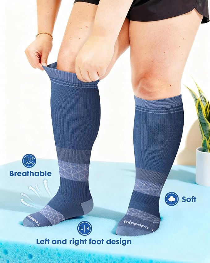 3-Pair Wide Calf Compression Socks for Women | 20-30mmHg Graduated Support, Easy On & Off, Knee High Length, Ankle Support, Travel Nurse Daily Wear, Cute Patterned - Image 2