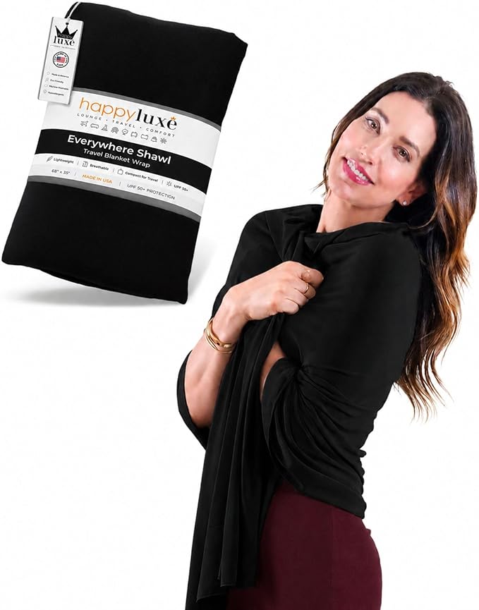Pashmina Shawl Wraps for Women | USA Made Travel Scarf for Women | Lightweight & Soft Pashmina | Evening Dresses | Travel Scarf Airplane | UPF 50+ Sun Protection | 68x35in by Happyluxe