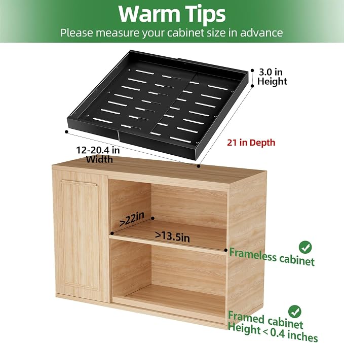 PAKETA 2 Pack Expandable Pull Out Cabinet Organizer,21" Deep | Pull Out Drawers for Cabinets with width from 12" to 20",Sliding Drawers for Cabinets with Upgrade 3 Slide Rails,hold 65 lbs - Image 2