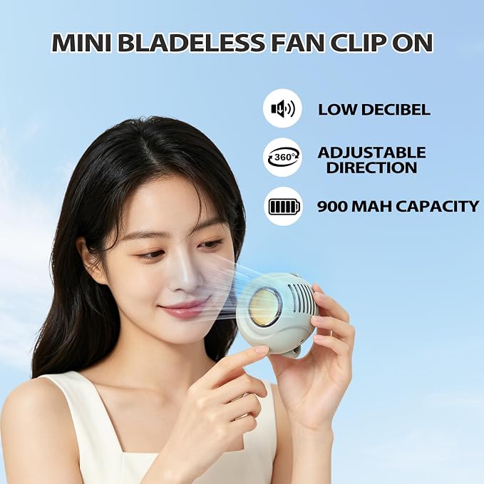 Portable Clip on Fan Mini USB Rechargeable, Small Clip on Fan for Shirt Bag 360° Rotation, Strong Airflow Quiet, Personal Handheld Fan Hands Free Outdoor(White) - Image 3