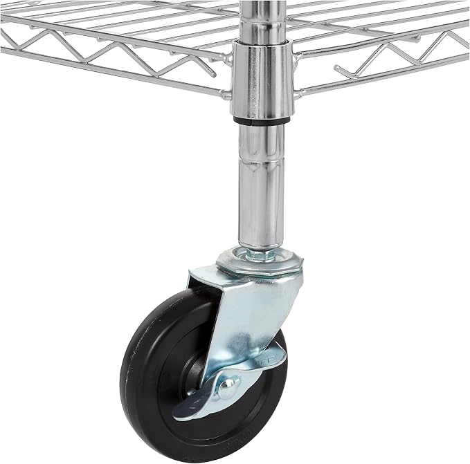 Amazon Basics 5-Shelf Adjustable, Heavy Duty Storage Shelving Unit on 4" Wheel Casters, Easy to Move Portable Wire Shelving, No Tools Needed for Easy Assembly, 30" x 14" x 64.8", Chrome - Image 4