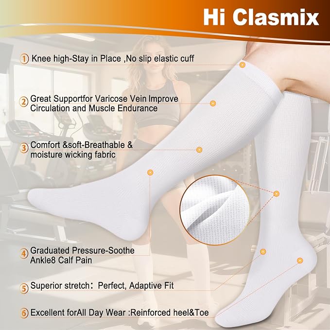 5/6 Pairs Graduated Compression Socks for Women&Men 20-30mmhg Knee High Socks Travel Hiking Running Stocking - Image 3